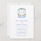 Elegant Blauw Wit Citrus Crest Feestdagen Bruiloft Kaart (Voorkant)