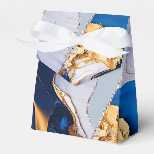Elegant Blauw Wit Goud Marmer Bedankdoosjes (Voorkant Zijde)