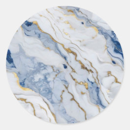 Elegant blauw wit goud marmer graniet patroon ronde sticker