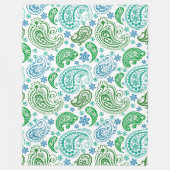 Elegant Blauw Wit & Groen Paisley Fleece Deken (Voorkant)