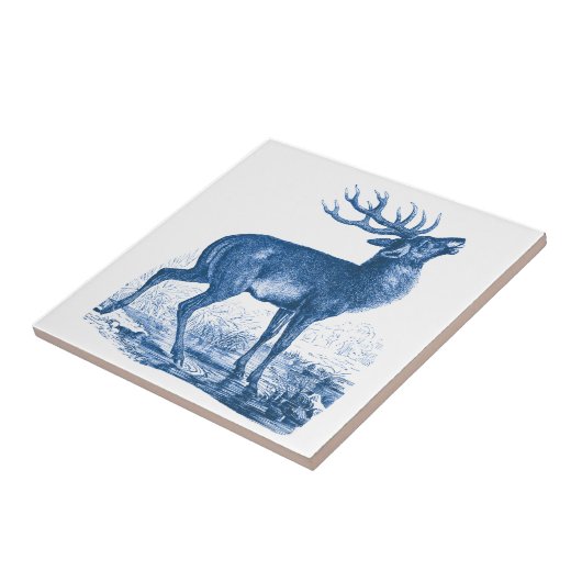 Elegant  blauw wit hert tegeltje (Zijkant)