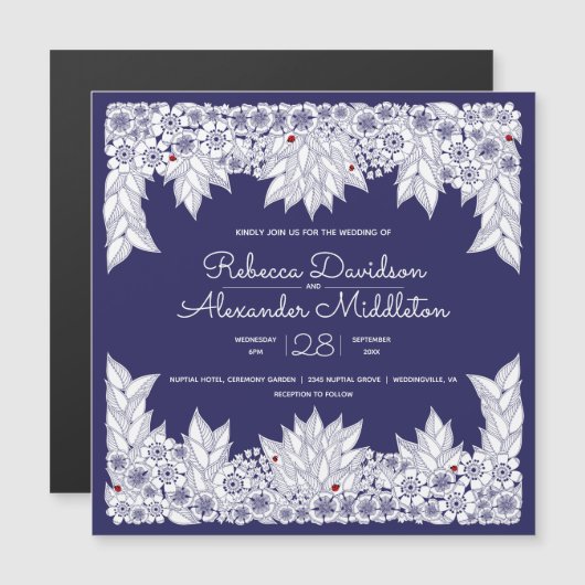 Elegant Blauw Wit Huwelijksherinneringsmagneet Magnetische Uitnodiging (Voorkant / Achterkant)