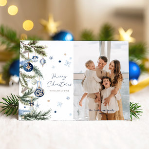 Elegant blauw wit kerst ornament foto feestdagenkaart