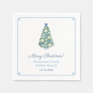 Elegant Blauw Wit Kerstboom Vakantie Party Servet