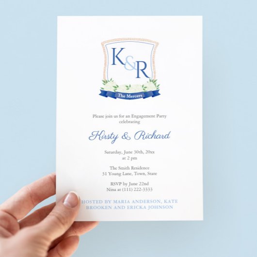 Elegant Blauw Wit Kustkuif Verlovingsfeest Kaart