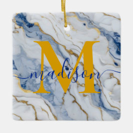 Elegant blauw wit maïs goud marmer graniet keramisch ornament