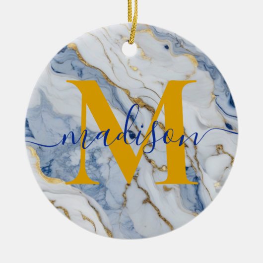 Elegant blauw wit maïs goud marmer graniet keramisch ornament (Voorkant)