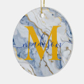 Elegant blauw wit maïs goud marmer graniet keramisch ornament (Links)
