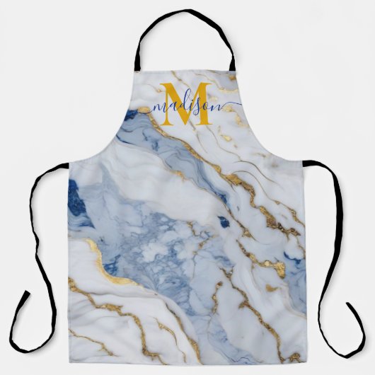 Elegant blauw wit maïs goud marmer graniet schort (Voorkant)