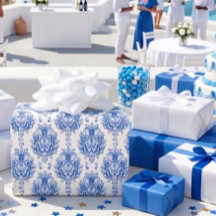Elegant blauw-wit mediterraan damastpatroon
