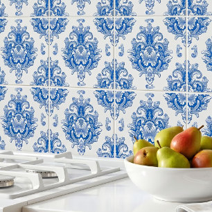 Elegant blauw-wit mediterraan damastpatroon tegeltje