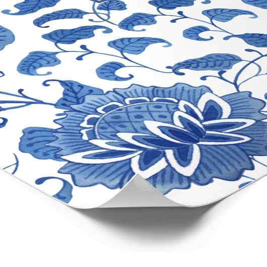 Elegant blauw-wit patroon Bruiloftsshower welkom Poster (Hoek)