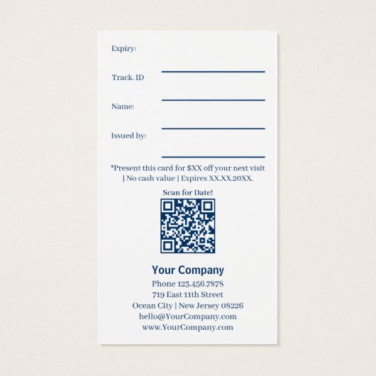 Elegant blauw wit relatiegeschenkbon Kaart (Achterkant)