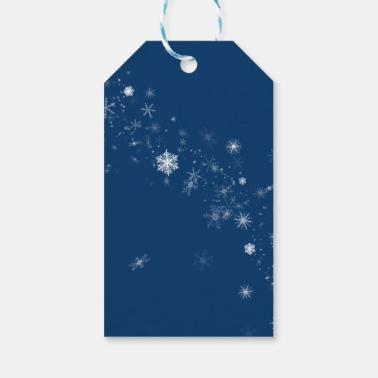 Elegant Blauw Wit Sneeuw Winter Vrolijk Kerstfeest Cadeaulabel (Achterkant)