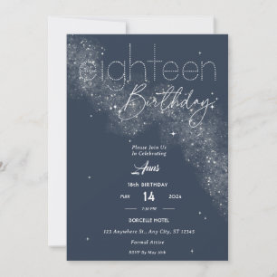 Elegant Blauw & Wit Stardust 18e verjaardagsfeestj Kaart