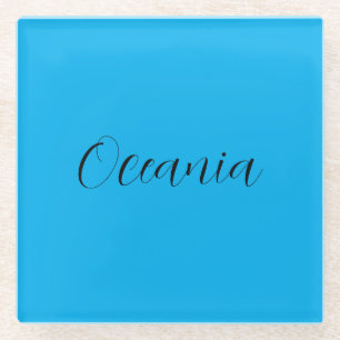 Elegant Blauw Witte Calligrafie Persoonlijk Ontwer Glazen Onderzetter
