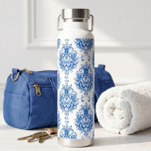 Elegant Blauw Witte Mediterrane Damast Patroon