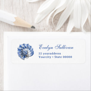Elegant blauw zeeschelp logo retour adreslabel etiket