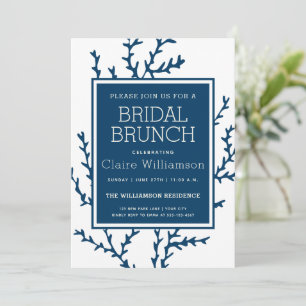 Elegant Blauw Zeewier - Kuststijl Bruidsbrunch Kaart