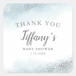 Elegant blauw zilver Baby shower Vierkante Sticker