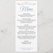 Elegant Blauw & Zilver Filigraan met Harten Bruilo Menu (Voorkant)