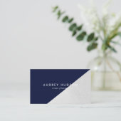 Elegant blauw zilver folie kleurblok geometrisch visitekaartje (Staand voorkant)