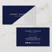 Elegant blauw zilver folie kleurblok geometrisch visitekaartje (Voorkant / Achterkant)