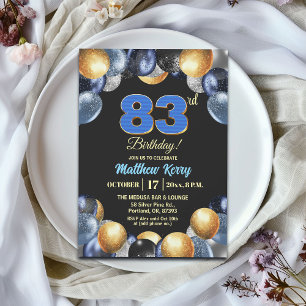 Elegant Blauw Zilver Goud 83ste Verjaardagsfeest Kaart