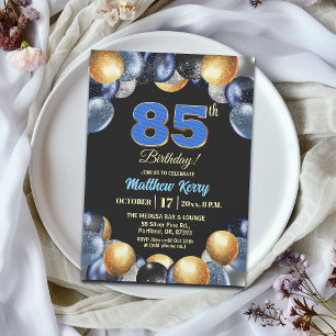 Elegant Blauw Zilver Goud 85ste Verjaardagsfeest Kaart