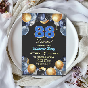 Elegant Blauw Zilver Goud 88ste Verjaardagsfeest Kaart