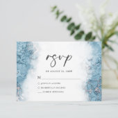 Elegant blauw zilver marmer RSVP (Staand voorkant)