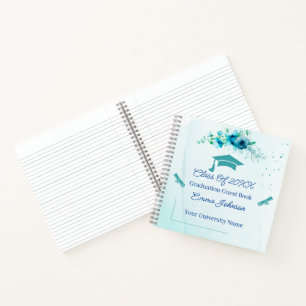 Elegant Blauwe Bloemen Afstuderen Notitieboek