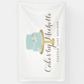 Elegant blauwe Cake met Florals Cake Decorting Spandoek (Verticaal)