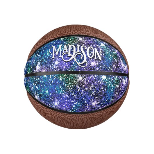 Elegant blauwe groene faux Glitter monogram Basketbal (Voorkant)