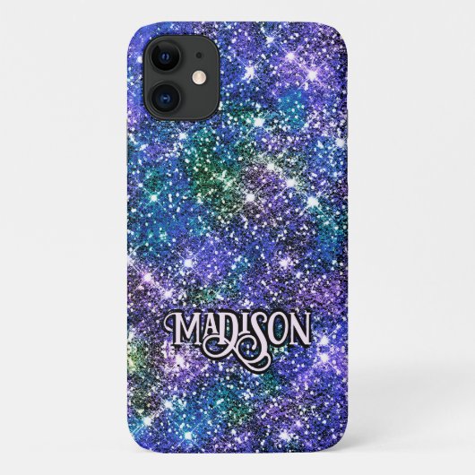 Elegant blauwe groene faux Glitter monogram Case-Mate iPhone Case (Achterkant)