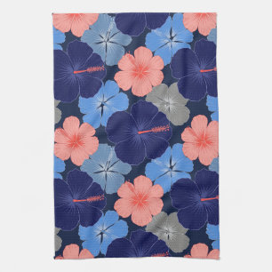 Elegant Blauwe Hibiscus Bloempatroon (11) Theedoek