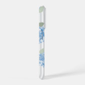 Elegant Blauwe Hortensia Patroon Grijze Streep iPhone Hoesje (Rechterkant)