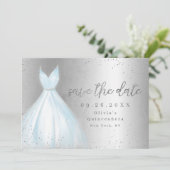 Elegant blauwe jurk redt de datum quinceanera save the date (Staand voorkant)