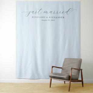 Elegant blauwe "Just Married"-banner Wandkleed