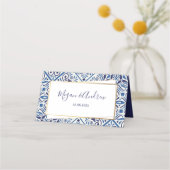 Elegant blauwe tegels en gouden plaatskaart (Achterkant)