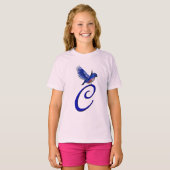 Elegant Blauwe Vogel Monogram Beginletter C  T-shirt (Voorkant volledig)