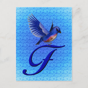 Elegant Blauwe Vogel Monogram Beginletter F Briefkaart