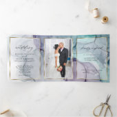 Elegant Blauwgroen Amethyst Alcohol Ink Tri-Fold I Drieluik Uitnodiging (Binnen)