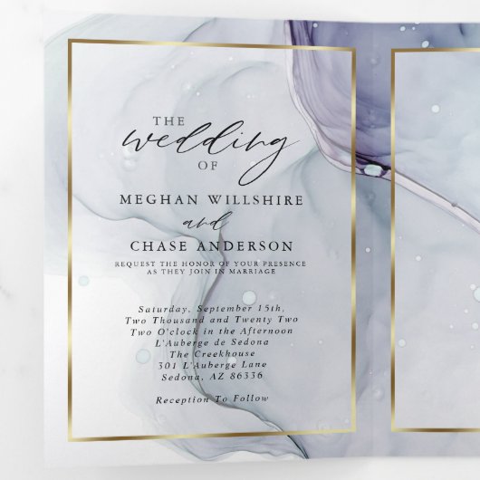 Elegant Blauwgroen Amethyst Alcohol Ink Tri-Fold I Drieluik Uitnodiging (Binnenzijde eerst)