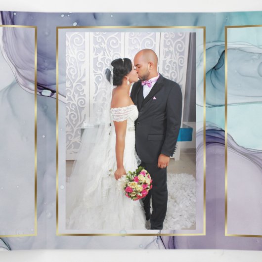 Elegant Blauwgroen Amethyst Alcohol Ink Tri-Fold I Drieluik Uitnodiging (Binnenkant midden)