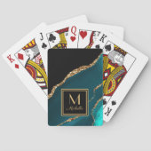 Elegant Blauwgroen Black Gold Monogram Initiaal Na Pokerkaarten (Achterkant)
