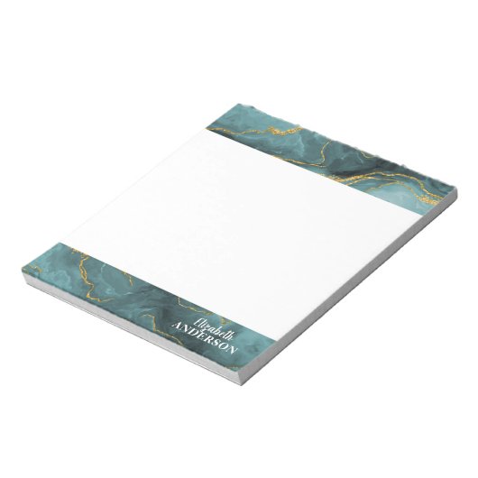 Elegant Blauwgroen blauw Agate Geode Marble Monogr Notitieblok (Gedraaid)