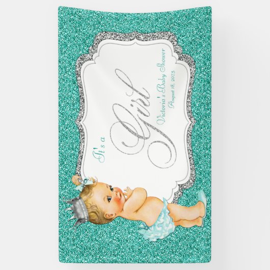 Elegant Blauwgroen blauw Baby shower Spandoek (Verticaal)
