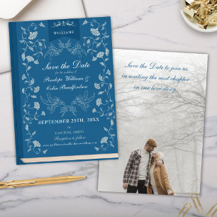 Elegant Blauwgroen Blauw Boek Hoesje Bruiloft Save Kaart