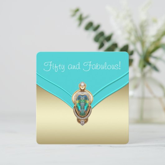 Elegant Blauwgroen blauw en gouden verjaardagsfees Kaart (Staand voorkant)